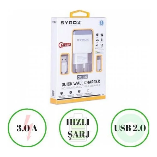 Syrox Q32 Type-C Kablolu Hızlı Şarj Aleti - Görsel 5
