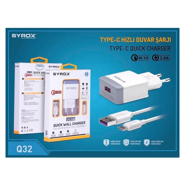 Syrox Q32 Type-C Kablolu Hızlı Şarj Aleti - Görsel 6