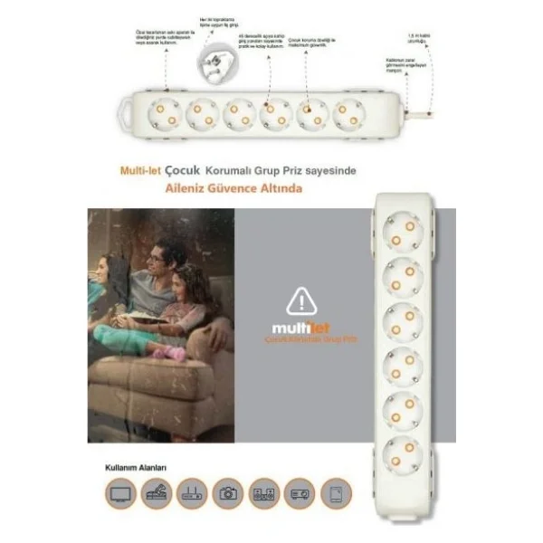 Viko Multi-let 90133402 Topraklı Siyah 2 m 4'lü Priz - Görsel 4