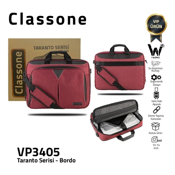 Classone Taranto VP3405 Bordo 14" Laptop Çantası - Görsel 2