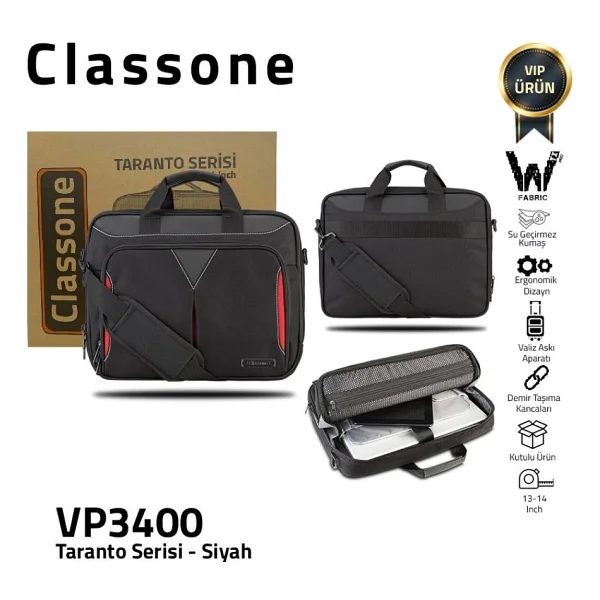 Classone Taranto VP3400 Siyah 14" Laptop Çantası - Görsel 2