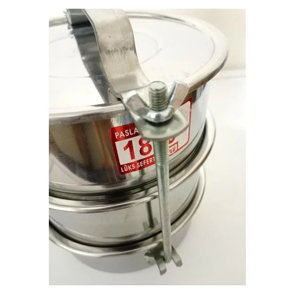 abnturk 3 Kaplı Çelik Sefer Tası 5-6 Kişilik Vidalı Sefertası 18x7cm Yemek Taşıma Kabı Tabldotcu Karavanası - Görsel 2