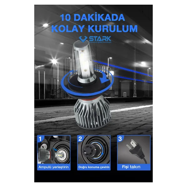 STARK Smart Vision Mini H4 Led Xenon Far Ampulü kısa tip mini slim Csp Şimşek Etkili - Görsel 3