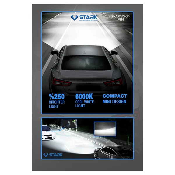 STARK Smart Vision Mini H4 Led Xenon Far Ampulü kısa tip mini slim Csp Şimşek Etkili - Görsel 5