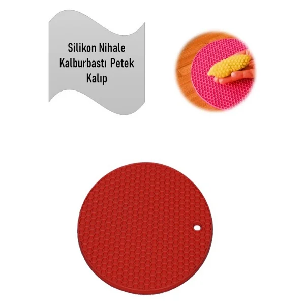 Holly Home Silikon Nihale, Petek Desenli Kalburbastı Kalıbı, Tutacak Kırmızı Çap: 17,5cm - Görsel 4