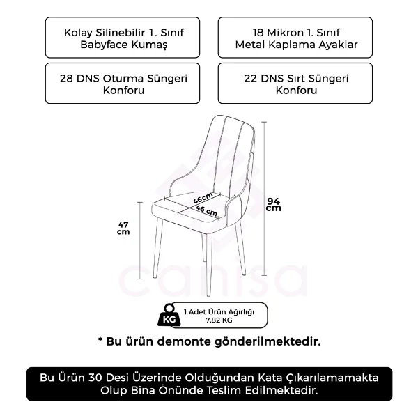 Canisa Newa Serisi 1 Adet Sandalye 1.sınıf Babyface Kumaş Krom Kaplama Metal Ayaklı - Antrasit - Görsel 3