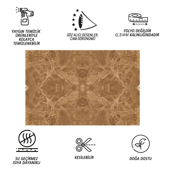 Tink Kendinden Yapışkanlı Açık Kahverengi Mermer Desenli Pvc Panel 41X62 cm (12 Adet) 3 M2 - Görsel 2