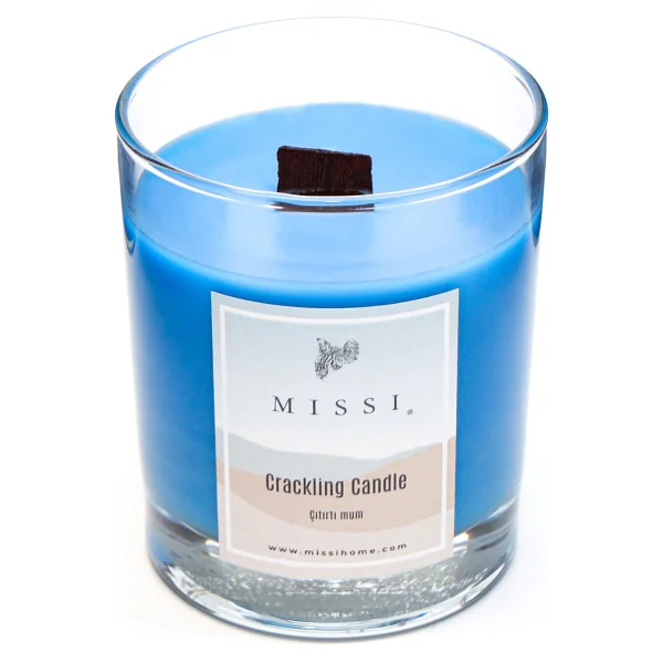 Missi Ahşap Fitilli Aqua Mediterian Kokulu Mavi Craklıng Vegan Mum (Çıtırtılı) - Görsel 3