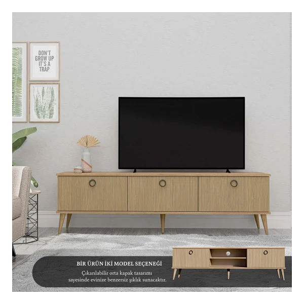 Mezza 1372 Lexus 180 cm (Ahşap Ayaklı) Tv Ünitesi Sepet - Yunus - Meşe - Görsel 3