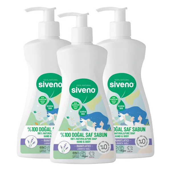 Siveno %100 Doğal Sıvı Kastil Sabun Lavanta Yağlı Cildi Rahatlatıcı Nemlendirici Bitkisel Vegan 300 ml X3 Adet - Görsel 6