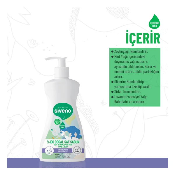 Siveno %100 Doğal Sıvı Kastil Sabun Lavanta Yağlı Cildi Rahatlatıcı Nemlendirici Bitkisel Vegan 300 ml X3 Adet - Görsel 3