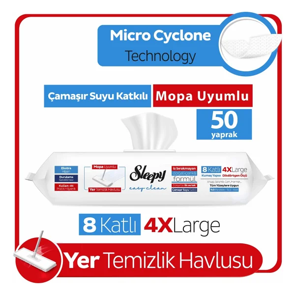 Sleepy Easy Clean Çamaşır Suyu Katkılı Mopa Uyumlu Yer Temizlik Havlusu 50 Yaprak - Görsel 6
