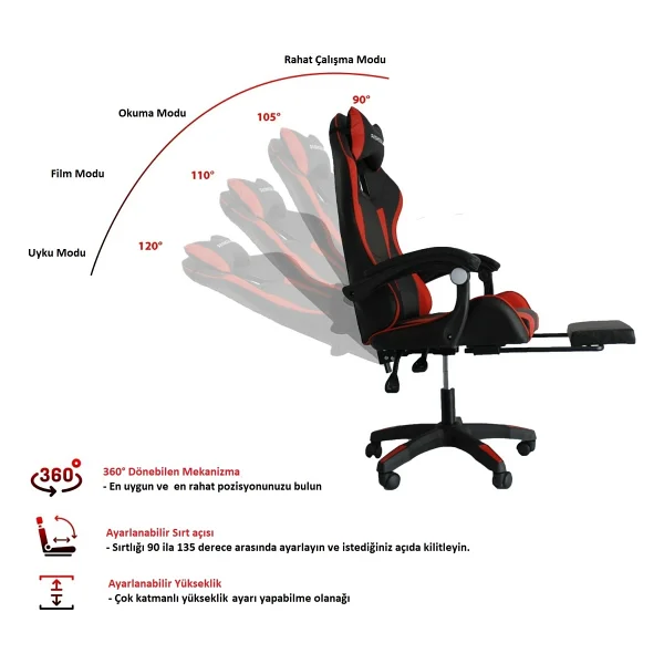 Fashcolle Dynamic Kırmızı-Siyah Masajlı Oyuncu Koltuğu - Görsel 5