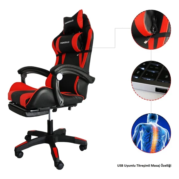 Fashcolle Dynamic Kırmızı-Siyah Masajlı Oyuncu Koltuğu - Görsel 6
