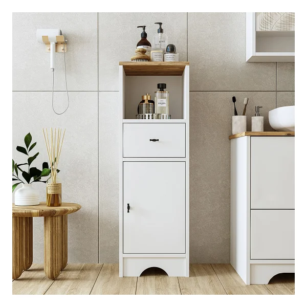 ROOMART Banyo Dolabı Mdf 107 X 35 Cm Çekmeceli Banyo Boy Dolabı Mat Beyaz - Görsel 6