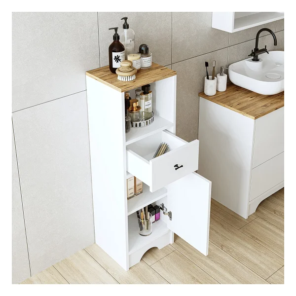 ROOMART Banyo Dolabı Mdf 107 X 35 Cm Çekmeceli Banyo Boy Dolabı Mat Beyaz - Görsel 2
