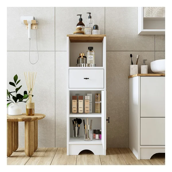 ROOMART Banyo Dolabı Mdf 107 X 35 Cm Çekmeceli Banyo Boy Dolabı Mat Beyaz - Görsel 4
