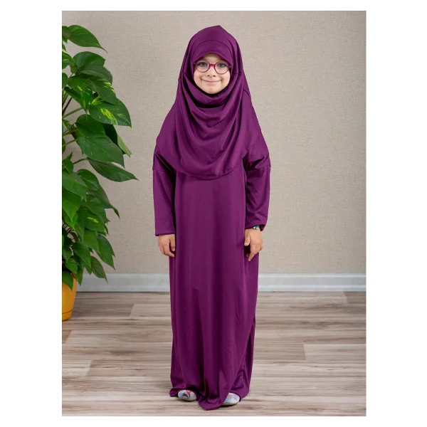 Dua' İs Tek Parça Kız Çocuk Pratik Namaz Elbisesi - 6 - 9 Yaş - Açık Vizon - Görsel 9