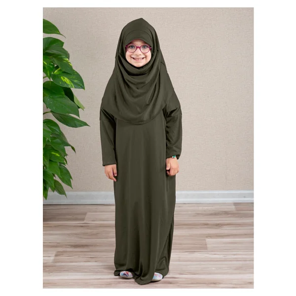 Dua' İs Tek Parça Kız Çocuk Pratik Namaz Elbisesi - 6 - 9 Yaş - Açık Vizon - Görsel 8