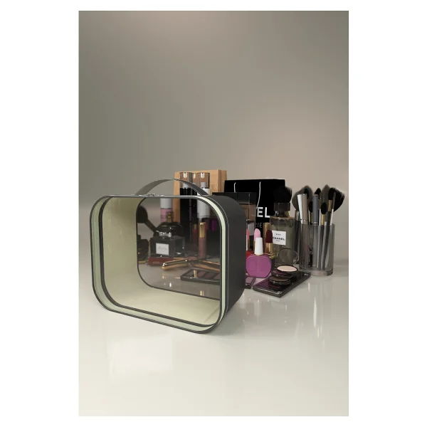 Ankaflex Transparan Vegan Deri Kozmetik Makyaj Malzeme Çantası Şeffaf Makyaj Ürün Toparlayıcı Çanta - Siyah - Görsel 6