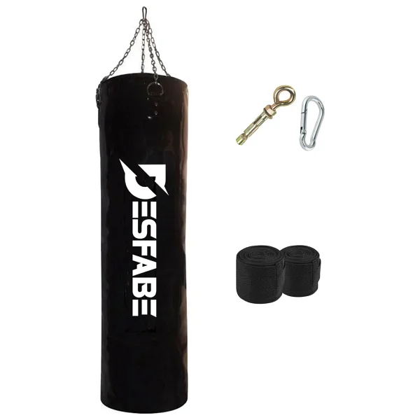 Desfabe Boxing Star 120x32 Cm Zincirli Boks Kum Torbası Siyah+Askı Aparatı+El Sargı Bandajı - Görsel 2