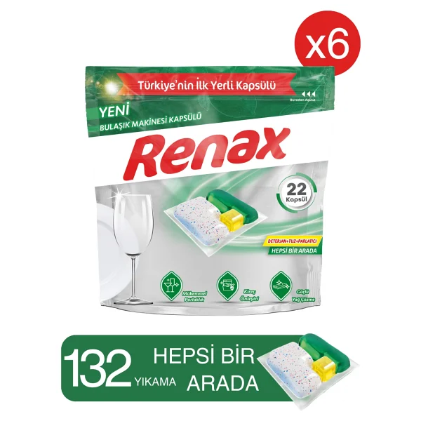 Renax Hepsi Bir Arada Bulaşık Makinesi Tableti 22'li 6 Adet - Görsel 6