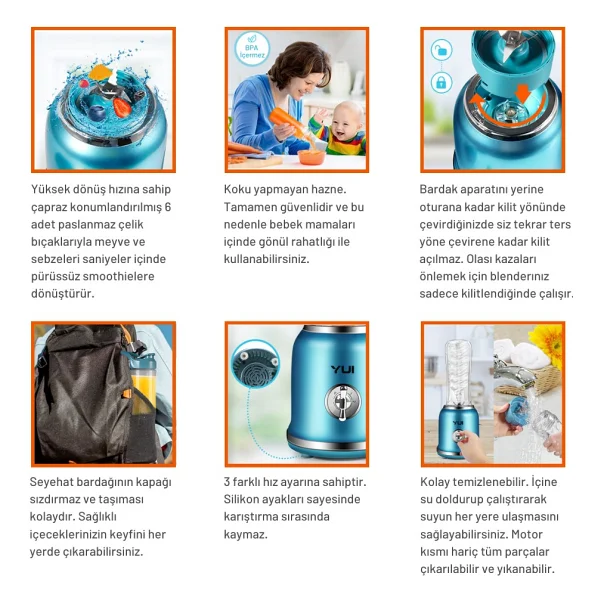 Yui M-18 3'ü 1 Arada Retro 300 W Smoothie Blender Set - Görsel 8