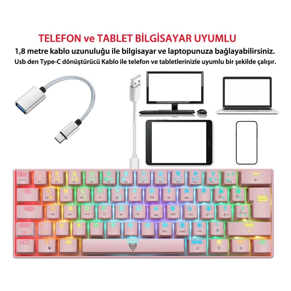 Blueforce Majesty RGB TKL Red Switch Kablolu Mekanik Oyuncu Klavyesi - Görsel 5
