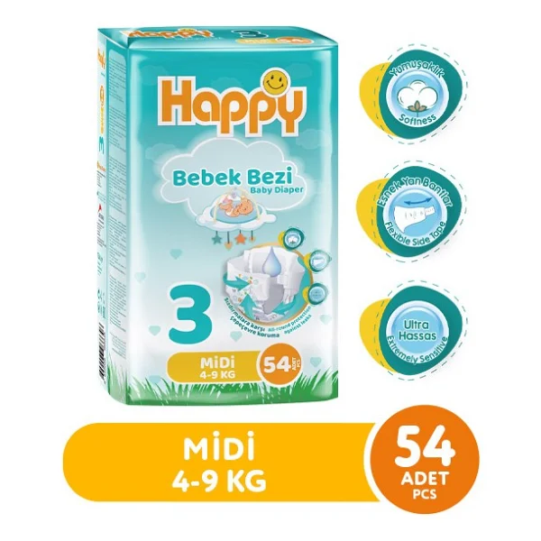 Happy 3 Numara Midi 54'lü Bebek Bezi - Görsel 8
