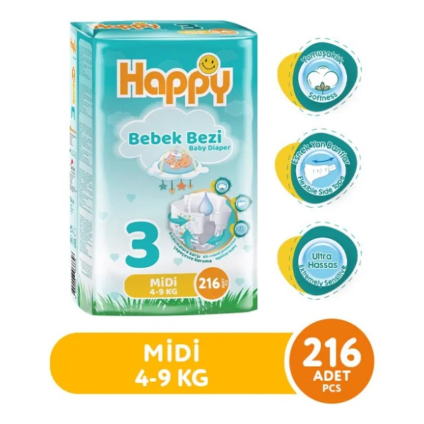 Happy 3 Numara Midi 216'lı Bebek Bezi - Görsel 8