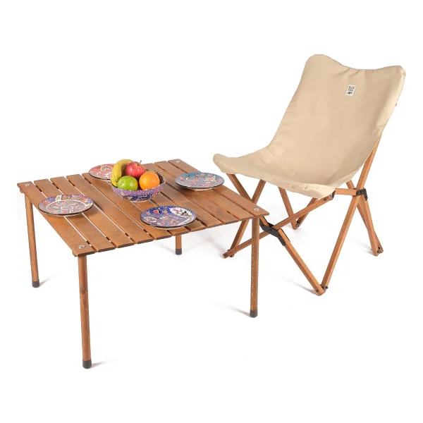 Bag The Joy 70x70 cm Kahverengi Ahşap Rulo Katlanır Kamp Masası - Görsel 5