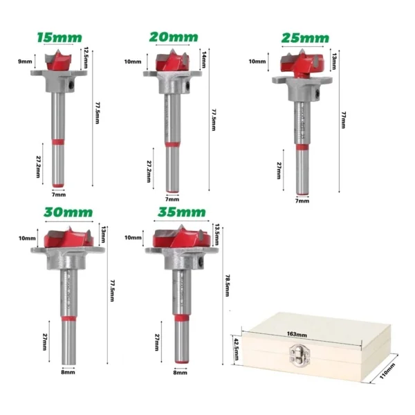 Depolife Ahşap Freze Bıçağı Yuvarlak Panc 5 Adet Çantalı Takım Matkap Ucu 15 mm 20 mm 25 mm 30 mm 35 mm - Görsel 4