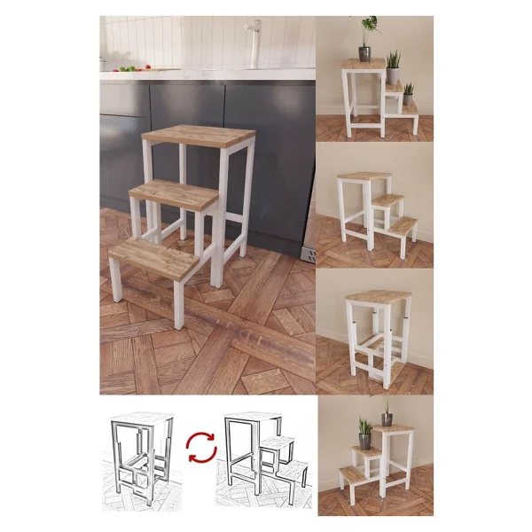 Yüceer Home Katlanabilir Metal Ahşap Basamaklı Tabure Merdiven Çok Amaçlı Kullanım İçin - Görsel 6