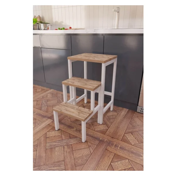 Yüceer Home Katlanabilir Metal Ahşap Basamaklı Tabure Merdiven Çok Amaçlı Kullanım İçin - Görsel 2