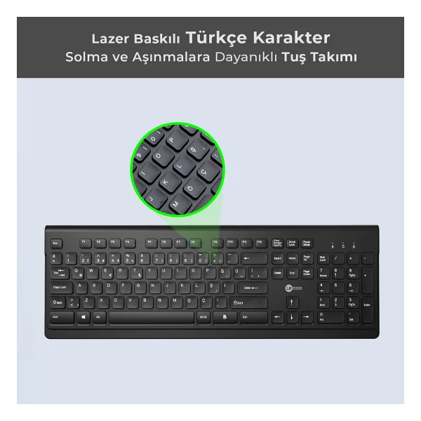 Lenovo Lecoo KW203 Siyah Kablosuz Klavye Mouse Seti - Görsel 3