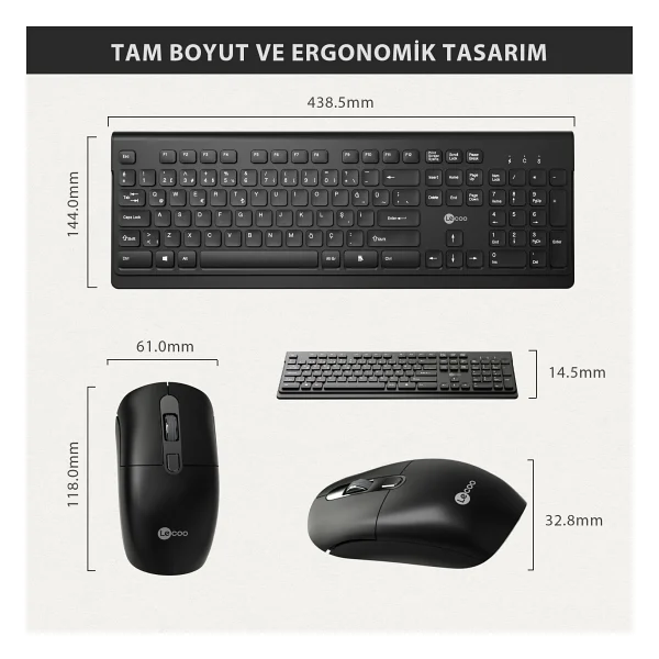 Lenovo Lecoo KW203 Siyah Kablosuz Klavye Mouse Seti - Görsel 7