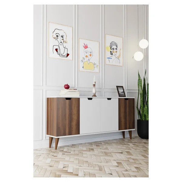 Evdemo Elegant 4 Kapaklı Dekoratif Konsol Barok Ceviz Beyaz - Görsel 6