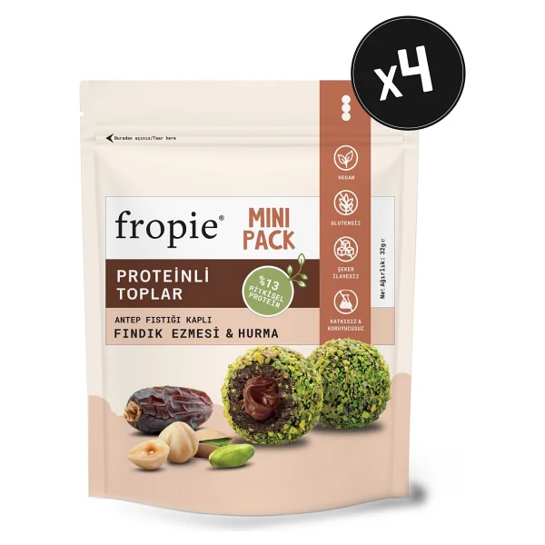 Fropie mini Vegan Proteinli meyve Topları - Antep Fıstığı Kaplı & Fındık Ezmeli 32 gr x 4 Adet - 128 gr - Görsel 4