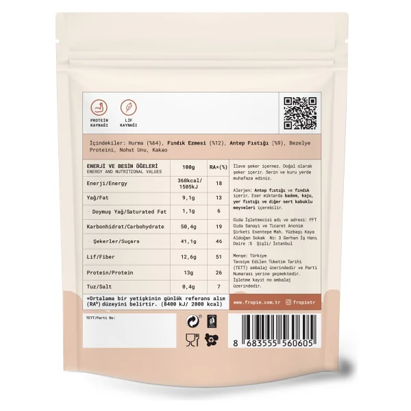 Fropie mini Vegan Proteinli meyve Topları - Antep Fıstığı Kaplı & Fındık Ezmeli 32 gr x 4 Adet - 128 gr - Görsel 2