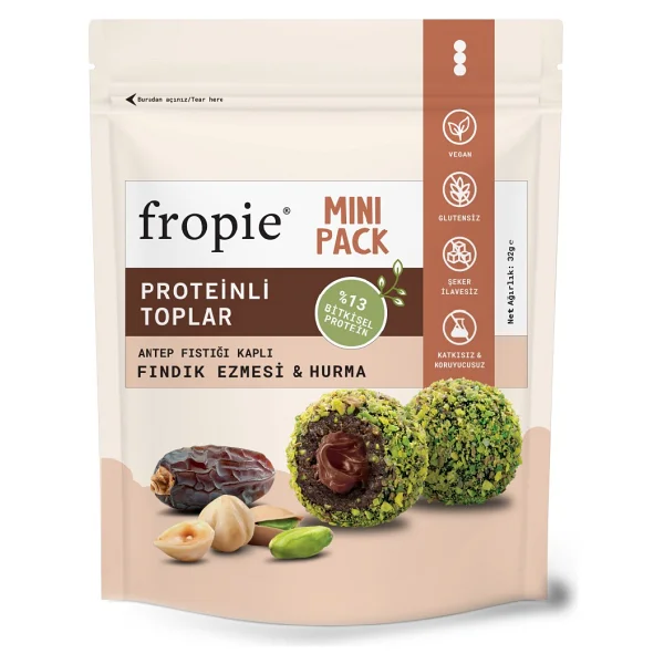 Fropie mini Vegan Proteinli meyve Topları - Antep Fıstığı Kaplı & Fındık Ezmeli 32 gr x 4 Adet - 128 gr - Görsel 3