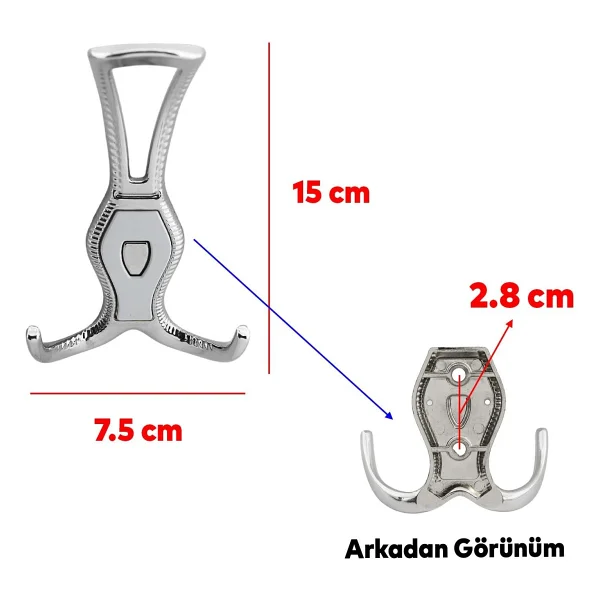 Badem10 Galata Askı Portmanto Metal Vestiyer Duvar Dolap Elbise Askısı Krom Renk Mobilya Askılığı 4 Adet - Görsel 2