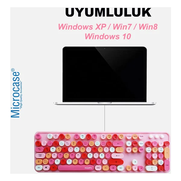 Microcase Mofii Sweet Serisi Renkli Kablosuz Klavye Mouse Set Türkçe AL4259 (Pembe) - Görsel 3