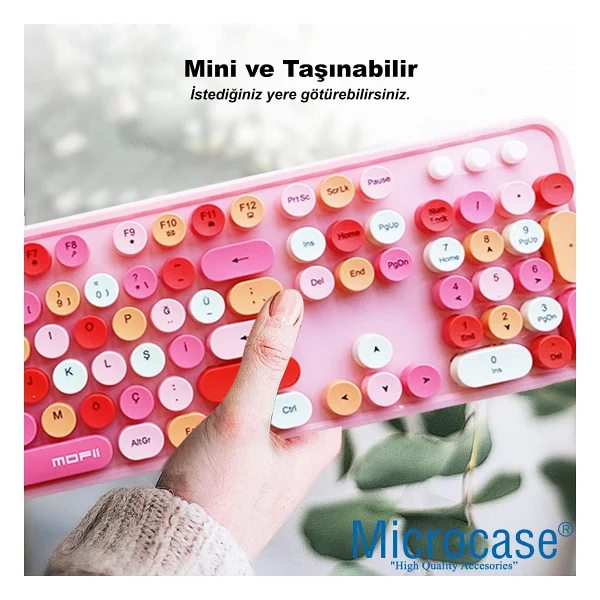 Microcase Mofii Sweet Serisi Renkli Kablosuz Klavye Mouse Set Türkçe AL4259 (Pembe) - Görsel 4