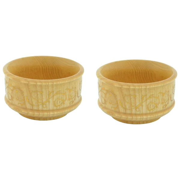 Hit Dükkan 2 Adet Ahşap Yaldızlı Içi Vernikli Dekoratif Şık Kase Çerezlik (5CMX9CM) - Görsel 2