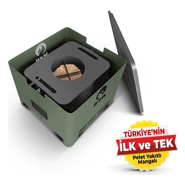 İfyıl Vera Pelet Yakıtlı Dumansız Sağlıklı Döküm Izgaralı Mangal & Barbekü (2 kg Pelet Içerisinde) - Yeşil - Görsel 2