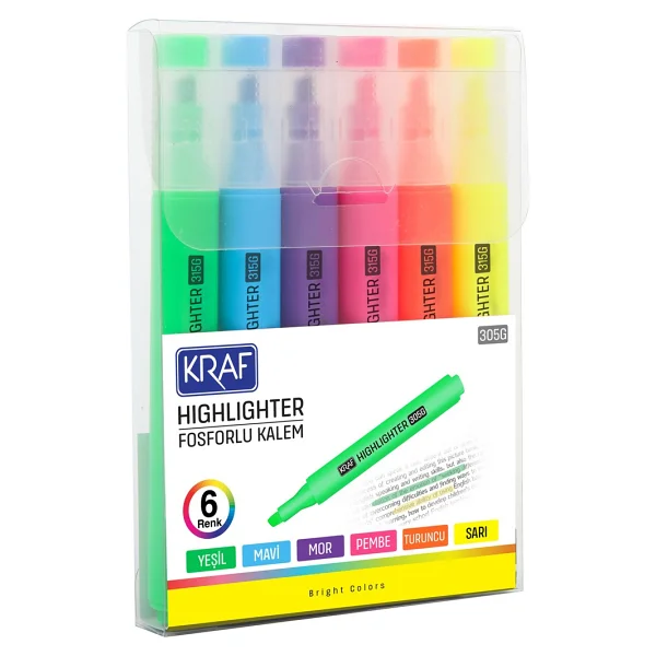 Kraf Trio Bright Colors 315G-B 6'lı Fosforlu Kalem - Görsel 2