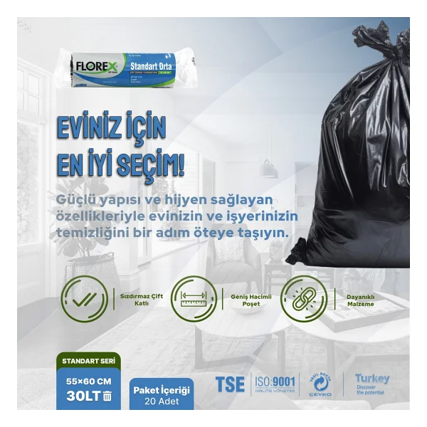 Florex Standart Orta Boy Çöp Poşeti 20'li 10 Adet - Görsel 2