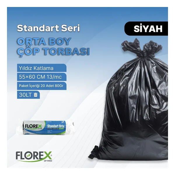 Florex Standart Orta Boy Çöp Poşeti 20'li 10 Adet - Görsel 3