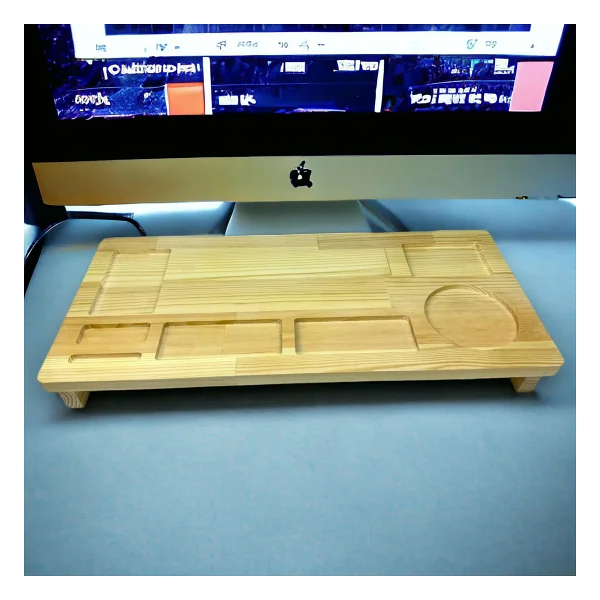Ceren Wooden Ahşap Masif Monitör Altı Organizer Monitör Bilgisayar Altlığı Standı - Görsel 4