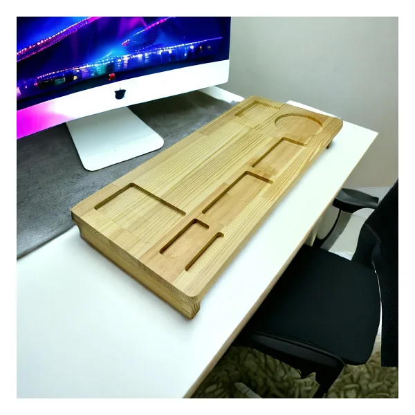 Ceren Wooden Ahşap Masif Monitör Altı Organizer Monitör Bilgisayar Altlığı Standı - Görsel 5